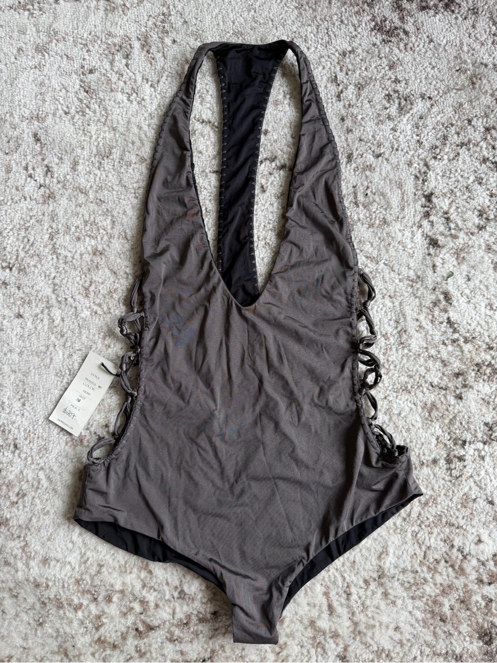 Indah Black and Gray One-Piece Swimsuit with Side Cutouts - reversable